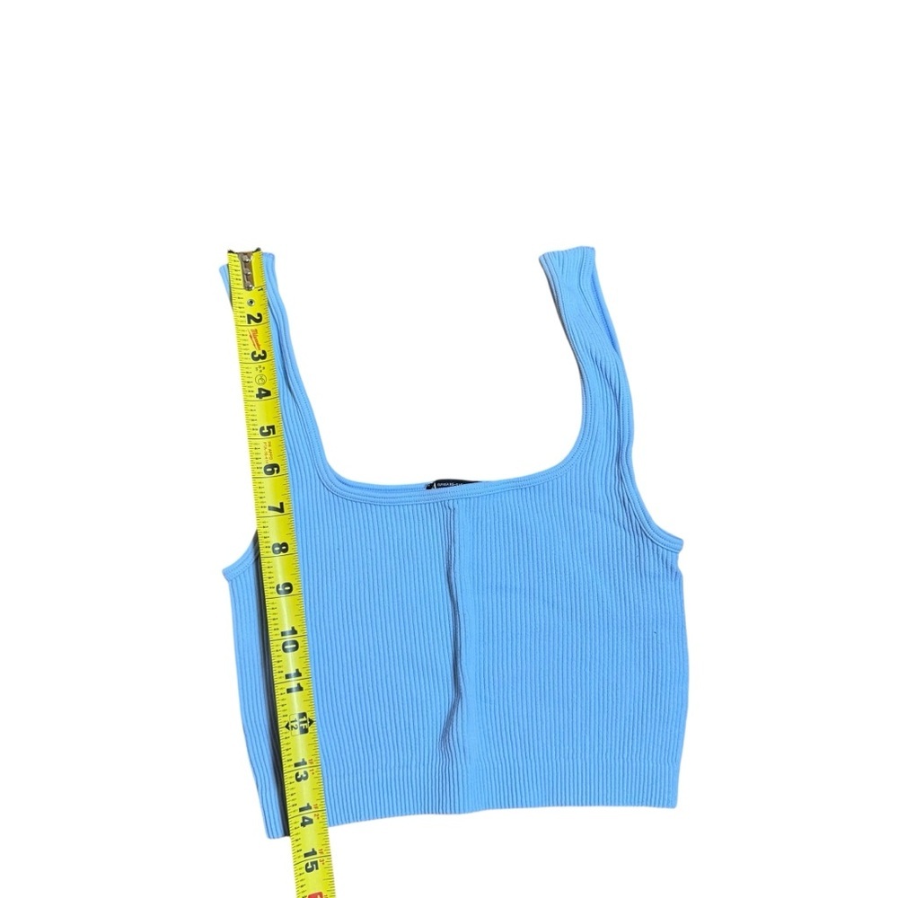 Zara Women Ribbed Crop Tank Top Square Neck Sleeveless Stretch Baby Blue-Size XS - Picture 5 of 7